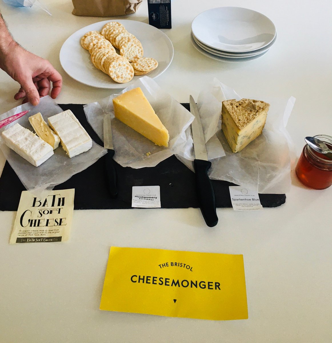 BoathouseDS's tweet image. #CheeseTuesday at the Boathouse. Paul @tcecreative provided this delicious spread of #Bristol &amp;amp; #Bath cheeses from the Bristol Cheesemonger.