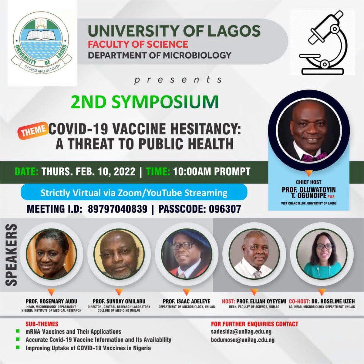 Save the date <a href="/NSMicrobiology/">NSM</a> <a href="/iruka_okeke/">Iruka Okeke</a> <a href="/UnilagNams/">NamsUnilag</a> <a href="/micro_YMS/">Yinka Somorin PhD, AFHEA</a> <a href="/FEMSmicro/">FEMS</a> @SfAMtweets <a href="/DeptMicro/">Department of Microbiology@Unimaid</a> 

Time is 10am GMT+1