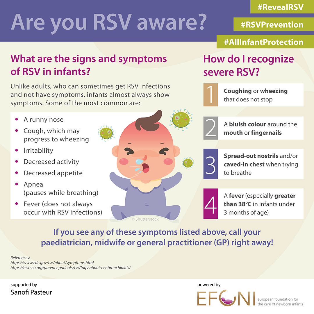 connectingnurse's tweet photo. What are the signs and symptoms of RSV in infants ? Have a look at Parents association @efcniwecare advices to recognize severe RSV. #RevealRSV #RSVPrevention #AllInfantProtection ➡️https://t.co/Ne1ZF2Tg6T https://t.co/eRSt3mQtT2