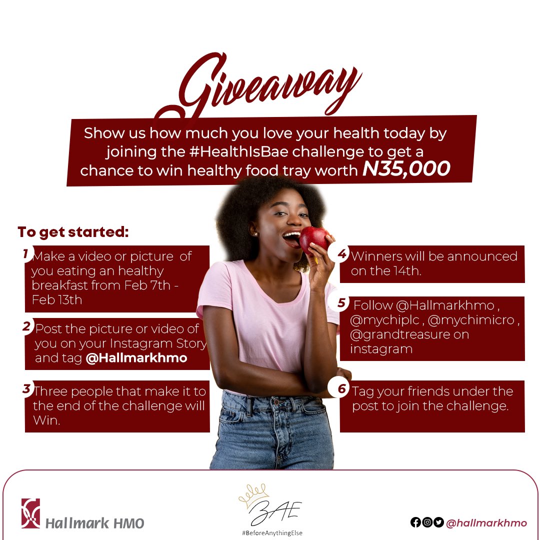 HallmarkHmo's tweet photo. Let us know how well your #HealthIsBae by joining in this challenge .Turn on post notification , tag friends & family. Don’t miss out GOODLUCK.
Follow on Instagram @hallmarkhmo to participate.
#healthisbae #beforeanythingelse #health https://t.co/b7k52GWoii