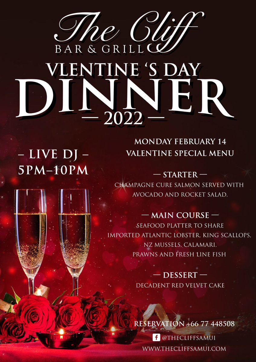 cliff_koh's tweet photo. Come and celebrate Your Valentine with us at The Cliff Bar &amp; Grill,   the most romantic restaurant on Koh Samui.
ℹ️ Reservation by phone: 📲 077 448 508
ℹ️ Reservation by email:
📨 cheyna@brmunns.com
📌Directions: https://t.co/tiWmSj1yXx 
#valentines #samuiplus #mediterraneanfood https://t.co/LhyzBlZvqQ