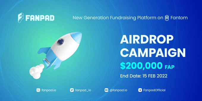sato_poo04's tweet photo. FANPAD launches the 1st ever Airdrop Campaign
FANPAD is on its way to lay first footsteps and show the love to the Fantom community. 
#Airdrop Details 
Total Prize: $200,000 FAP 
End Date: 23:59 UTC February 15th, 2022
Join here https://t.co/3s0zOrNqAS
#FANPAD  #エアドロ  #FANPAD https://t.co/BL8mp3uLxB