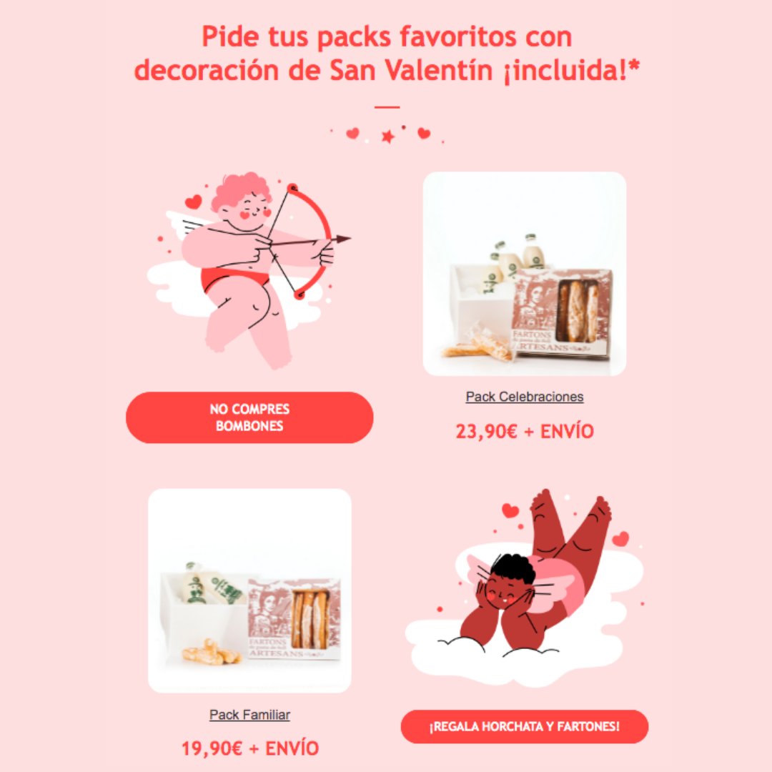 NO COMPRES BOMBONES, REGALA HORCHATA Y FARTONE❤️ Vuestros packs favoritos, un año más, decorados con lazos, corazones y purpurina con deliciosa horchata artesanal ecológica elaborada cada mañana en nuestro obrador de Alboraya 🥰. lahorchateria.com 😏 + info en IG #monorxata