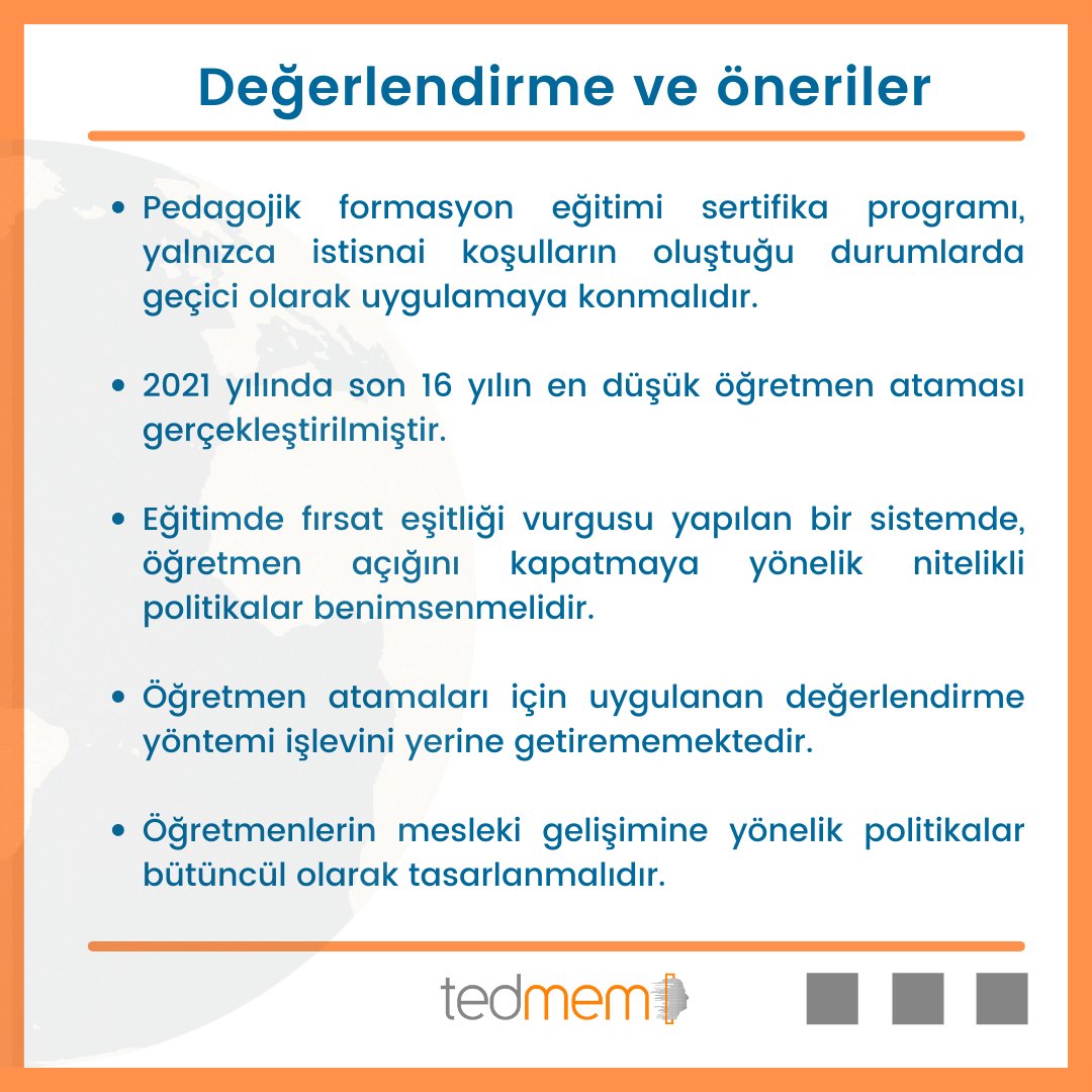tedmem's tweet photo. 2021 Eğitim Değerlendirme Raporumuzun Öğretmenlik ve Mesleki Süreç bölümünden öne çıkan başlıklar👇
#tedmem #egitim https://t.co/DUey9j4K8f