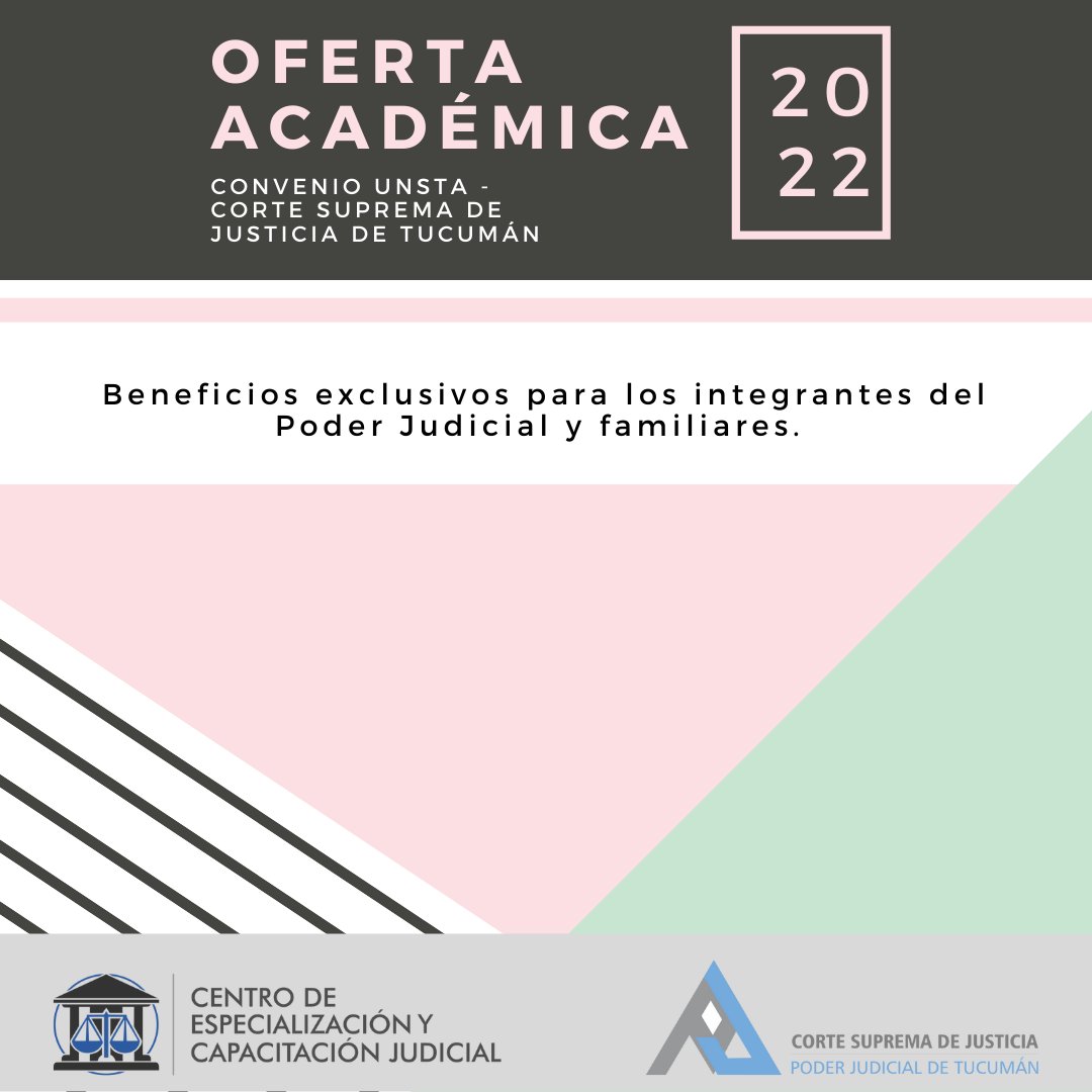 CECJtucuman's tweet photo. El @Cecjtucuman invita a los integrantes del Poder Judicial de Tucumán a sumarse a la oferta académica suscrita por Convenio entre la Corte Suprema de Justicia de Tucumán y la @unsta para el 2022.
.
#UNSTA #Tucuman #ofertaacadémica2022 #beneficiosexclusivos https://t.co/tIamamXSjG