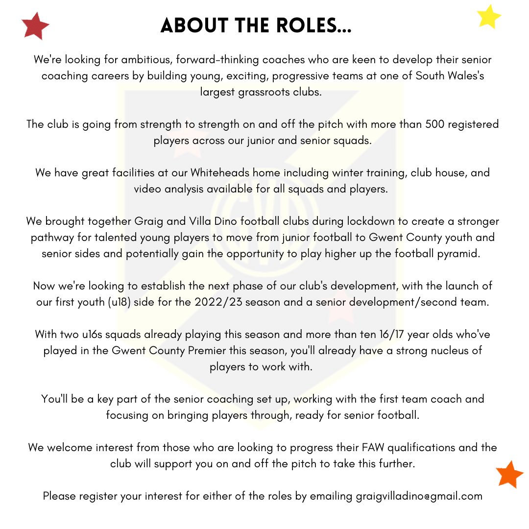 GraigVillaDino's tweet photo. We're seeking ambitious, forward-thinking coaches looking to develop their senior coaching careers by building young, exciting, progressive youth/development teams. We’ll support coaches looking to progress their @FAWTrust qualifications. DM us/email graigvilladino@gmail.com https://t.co/TVGGLf9Zg2