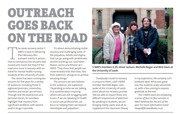 5 WAYS @ the Recovery Academy (@5waysleeds) on Twitter photo Great to see our Recovery Wrx outreach, and our members, featured in <a href="/DDNMagazine/">DDN Magazine</a> this month on pg 19 viewer.joomag.com/ddn-february-2…
Get in touch with us if you would like to host a session.
#RecoveryPosse #Leeds #Recovery 💜💙💚💛❤ Great to see our Recovery Wrx outreach, and our members, featured in <a href="/DDNMagazine/">DDN Magazine</a> this month on pg 19 viewer.joomag.com/ddn-february-2…
Get in touch with us if you would like to host a session.
#RecoveryPosse #Leeds #Recovery 💜💙💚💛❤