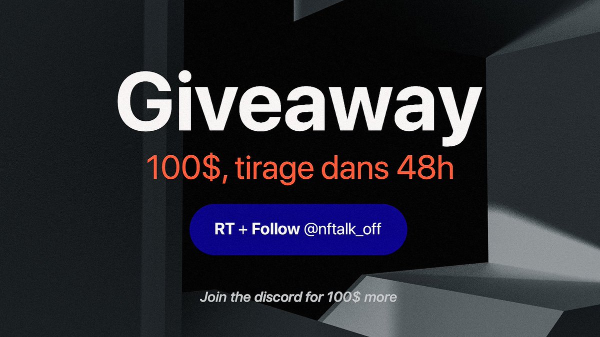 Pour fêter votre réactivité, nous vous offrons 200$ en crypto monnaie dans deux #giveways distincts !
100$ sur Twitter et 100$ sur Discord. (discord.gg/nftalk)

Pour participer ici, c'est simple !
RT ce tweet et follow <a href="/NFTalk_off/">NFTalk</a>.
Bonne chance à tous !
