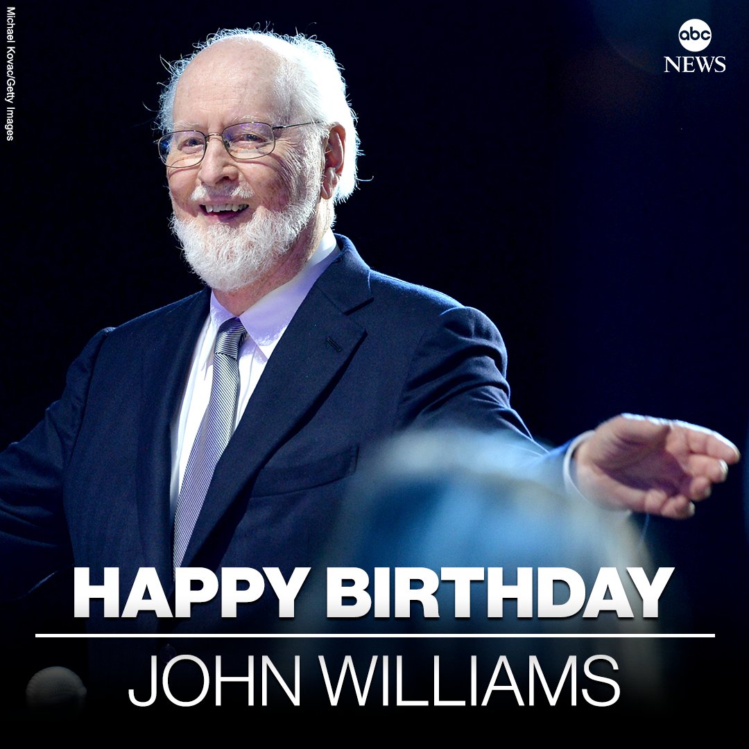 ABC's tweet image. HAPPY BIRTHDAY: Composer-conductor John Williams, the most nominated living person in Oscars history, is 90 today.

His extraordinary body of work includes the soundtracks to Jaws, Star Wars, Indiana Jones, and E.T.: The Extra-Terrestrial. abcn.ws/3B5CZTu