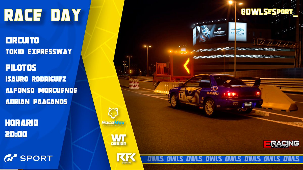 EVENTO <a href="/EWT_Live/">EWT Live</a>  !!

Hoy tendremos a nuestros pilotos @Trisquel99 <a href="/alfonmaxx/">Alfonmaxx</a> y <a href="/HardVanFumWeLL/">HardVanFumW3LL</a>  en el campeonato de Bienvenida a #GT7 

🚥 <a href="/EWT_Live/">EWT Live</a>
📍Tokio Expressway
⌚20:00
📽 ¡ twitch.tv/plus6992?sr=a

#SomosOwls #Familia #RFK #WT #RaceMax #EWT