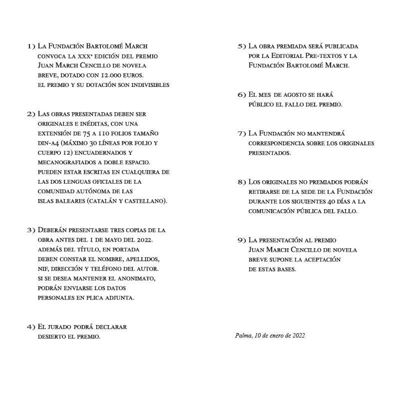 Convocat el Premio de Novela Breve Juan March Cencillo 2022
Et pots presentar en qualsevol de les llengües oficials: català o castellà 😉
Llegir #PremisLiteraris de Mallorca 👉🏽bit.ly/PremisLiterari…