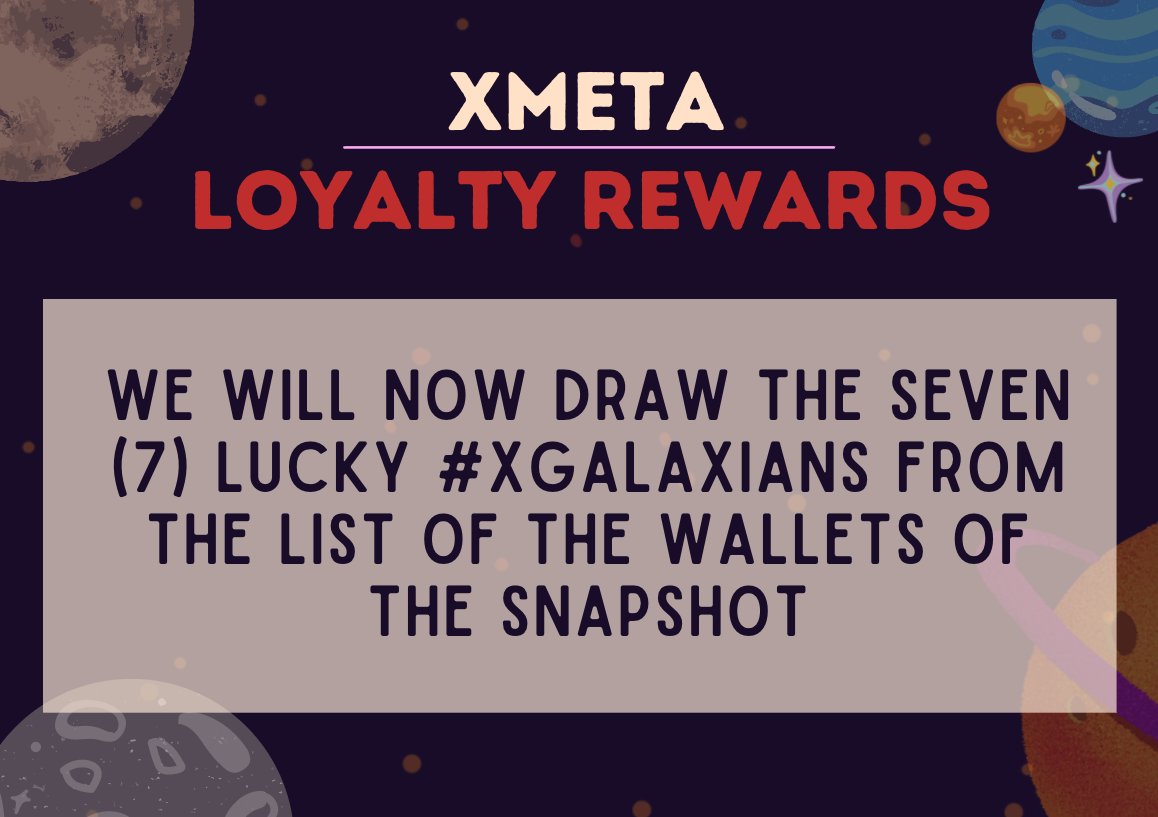 AirDropBishop's tweet photo. 📢 Are the #XGalaxians all ready for the announcement of the 7 lucky winners? We will draw this in a few! @XGalaxiesNFTs has a lot in store for those true supporters! 

Retweet this if you are excited! 

#XGalaxies #XMETAVerse #XMETAVersal #XMETA #XMETAForce #LoyaltyRewards https://t.co/FcUrUr2bvw