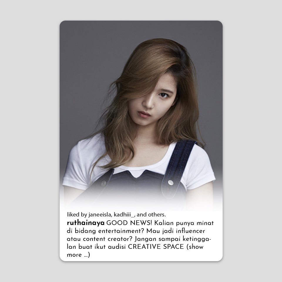 WE_GLAZED's tweet photo. ⠀⠀
⠀Instagram Update
──────────
𝗿𝘂𝘁𝗵𝗮𝗶𝗻𝗮𝘆𝗮

GOOD NEWS! Kalian punya minat di bidang entertainment? Mau jadi influencer atau content creator? Jangan sampai ketinggalan ikut audisi CREATIVE SPACE (@CREATlVESPACE) yang akan diadain 10-17 Februari ini, ya.

—— https://t.co/cGF3jtV82w