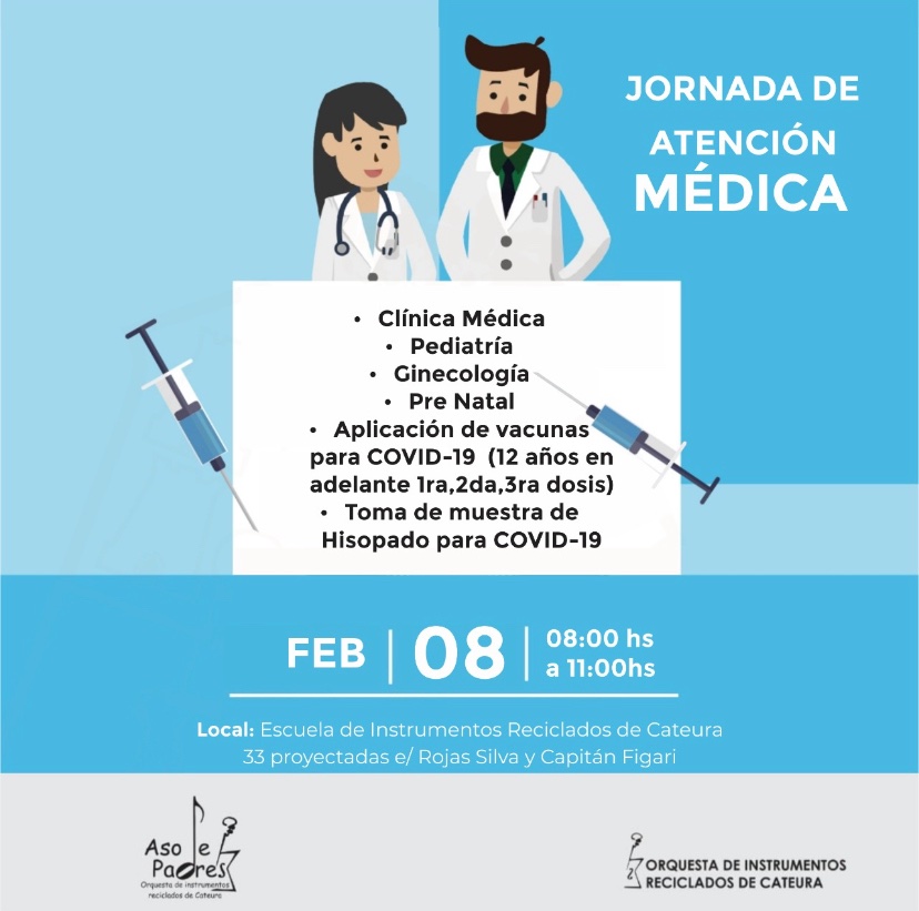 Hoy jornada de atención médica en la #escuelademusicadecatera, organizado por la <a href="/AsoPadres_OIR/">Aso Padres Cateura</a>