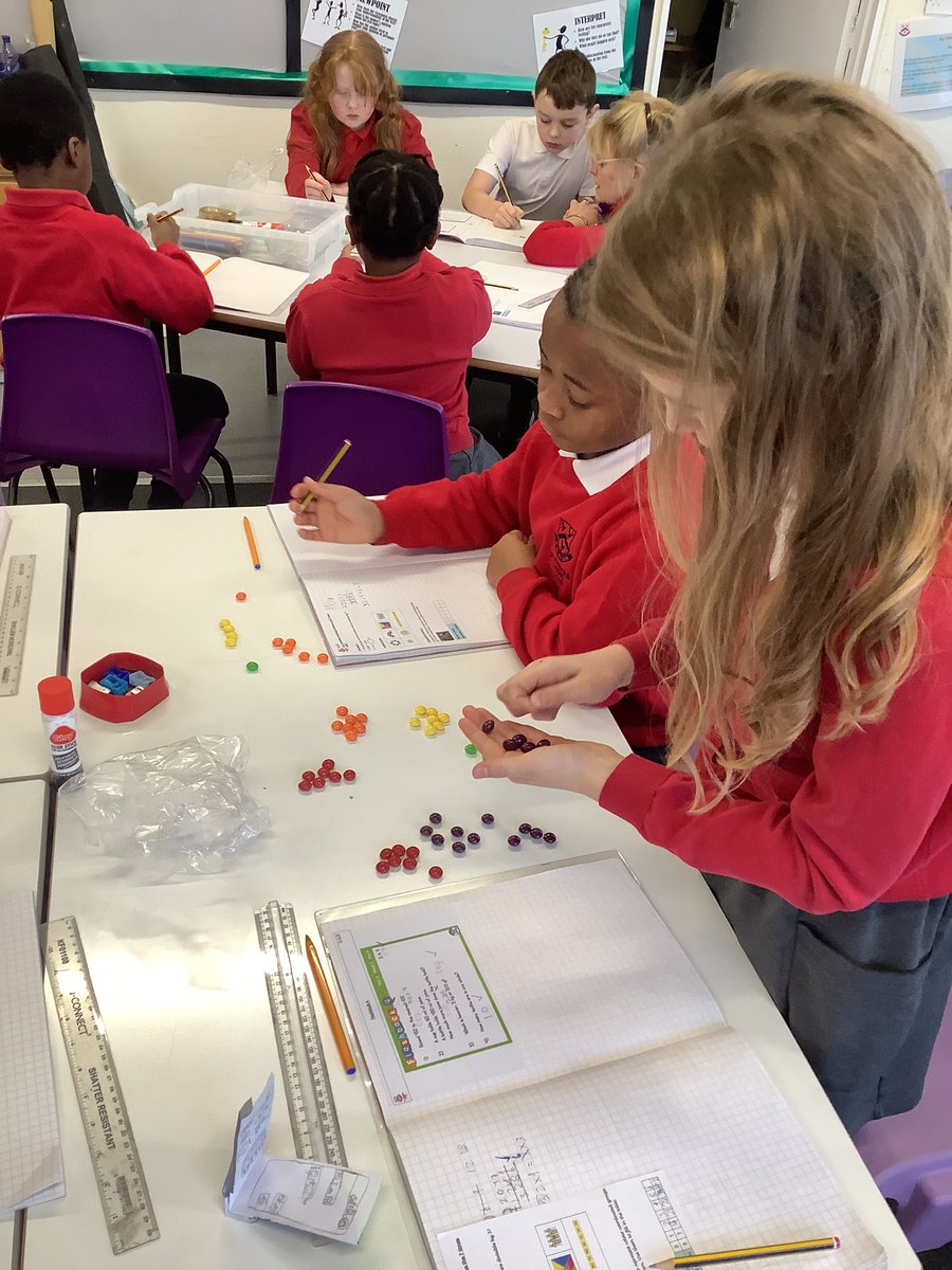 Year3STMHull1's tweet photo. Year 4 enjoyed using skittles to help them with their 7 times tables in Maths! They even managed to do the taste test afterwards 😁 @STM_Hull @Y4_STM https://t.co/ZdUfivd4Je
