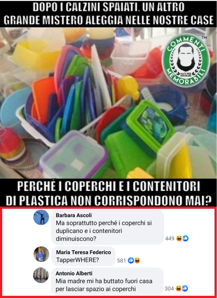 CM_Memorabili's tweet photo. La scienza deve ancora spiegarci il perché. #commentimemorabili #tupperware #coperchi #mistero #ammettetelo https://t.co/PNaLIjf65o