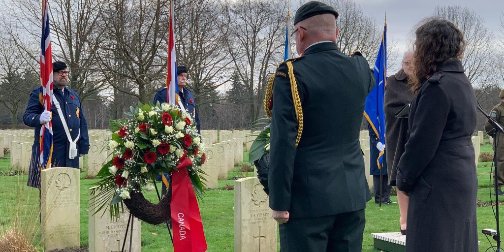CanEmbNL's tweet photo. 77 years ago today, Allied Forces launched #OperationVeritable, a key and fierce campaign in the liberation of the 🇳🇱 in WWII.
 
@AmbLisaHelfand attended the annual commemoration at the Canadian War Cemetery, Groesbeek, Netherlands. https://t.co/hr1A5mF9nT