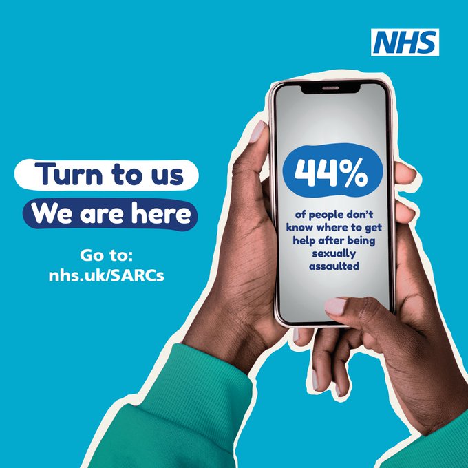 44% of people don't know where to get help after being sexually assaulted. 

Turn to us. We are here. 

Go to: nhs.uk/SARCs