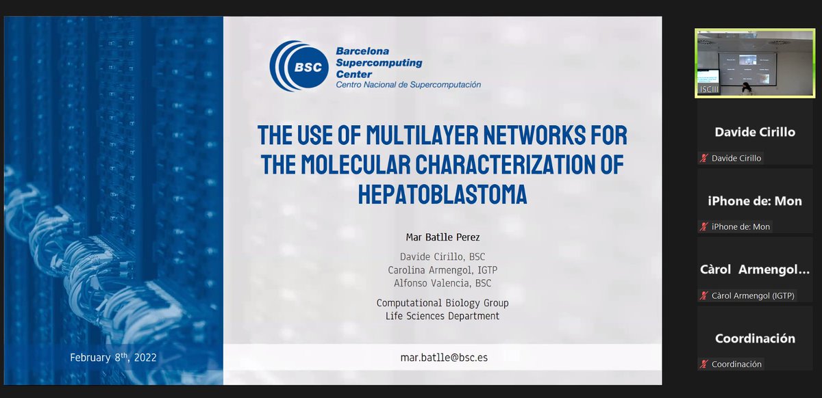 Davide__Cirillo's tweet photo. Brilliant master’s thesis defense @SaludISCIII today by @mar_batlle on multilayer networks for paediatric cancer research! Great collaboration between @BSC_CNS, @GTRecerca &amp; @INB_Official in the context of @iPC_H2020 project! Congrats Mar! 👏🎉 #rarediseases #networkmedicine #VRE https://t.co/hF8pddgvIa