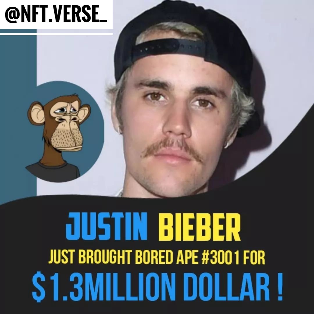 nft_verse7's tweet photo. @justinbieber
 just brought bored ape #3001 $1.3million dollar!

Follow for more 👉
@nft_verse7

tags:
#BYAC #nft #mint #mayc #nftart #justinbieber #justinnft #blockchaintechnology #bitcoin #shibainu #nftcommunity #nfts #digitalart #sol #eth #btc #opensea #openseanft https://t.co/ahljQ9N8ph