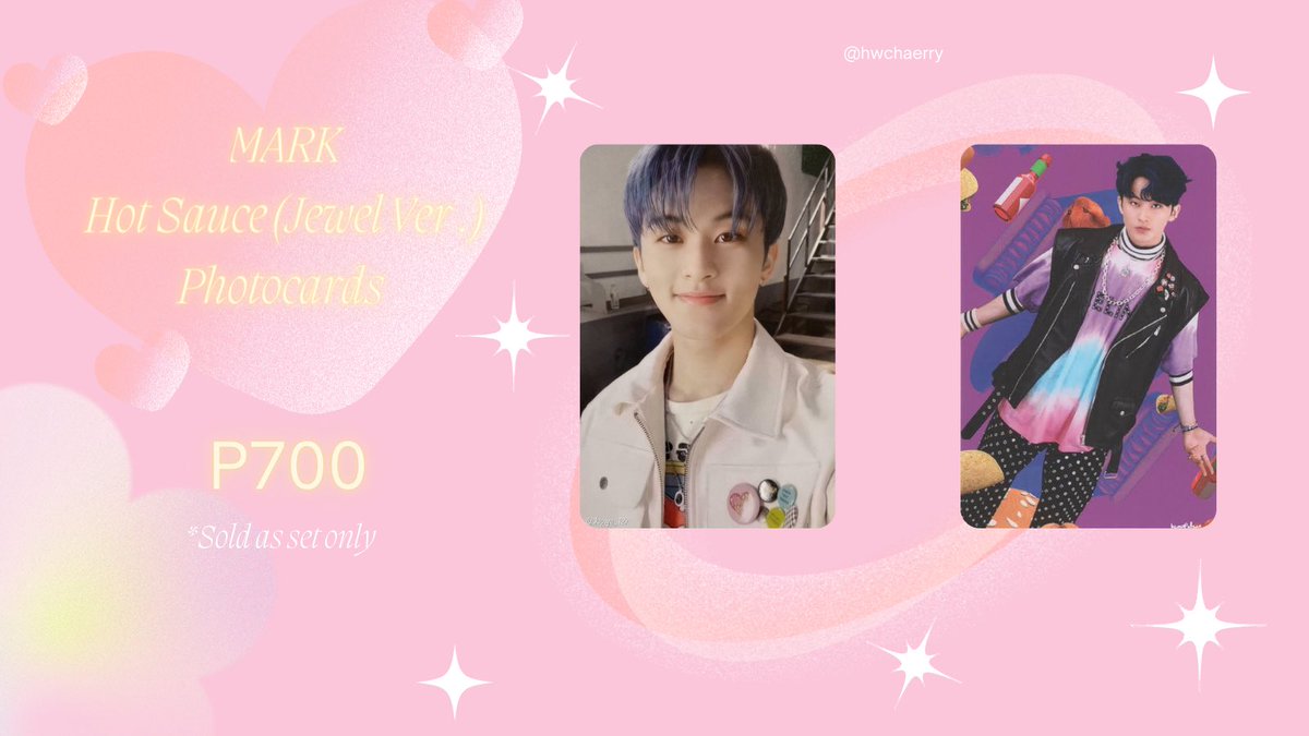 hwchaerry's tweet photo. IC WTS 

nct dream mark hot sauce (jewel ver) pcs

— set only
— has dent, dm for pic https://t.co/JBqYzU3Xcb