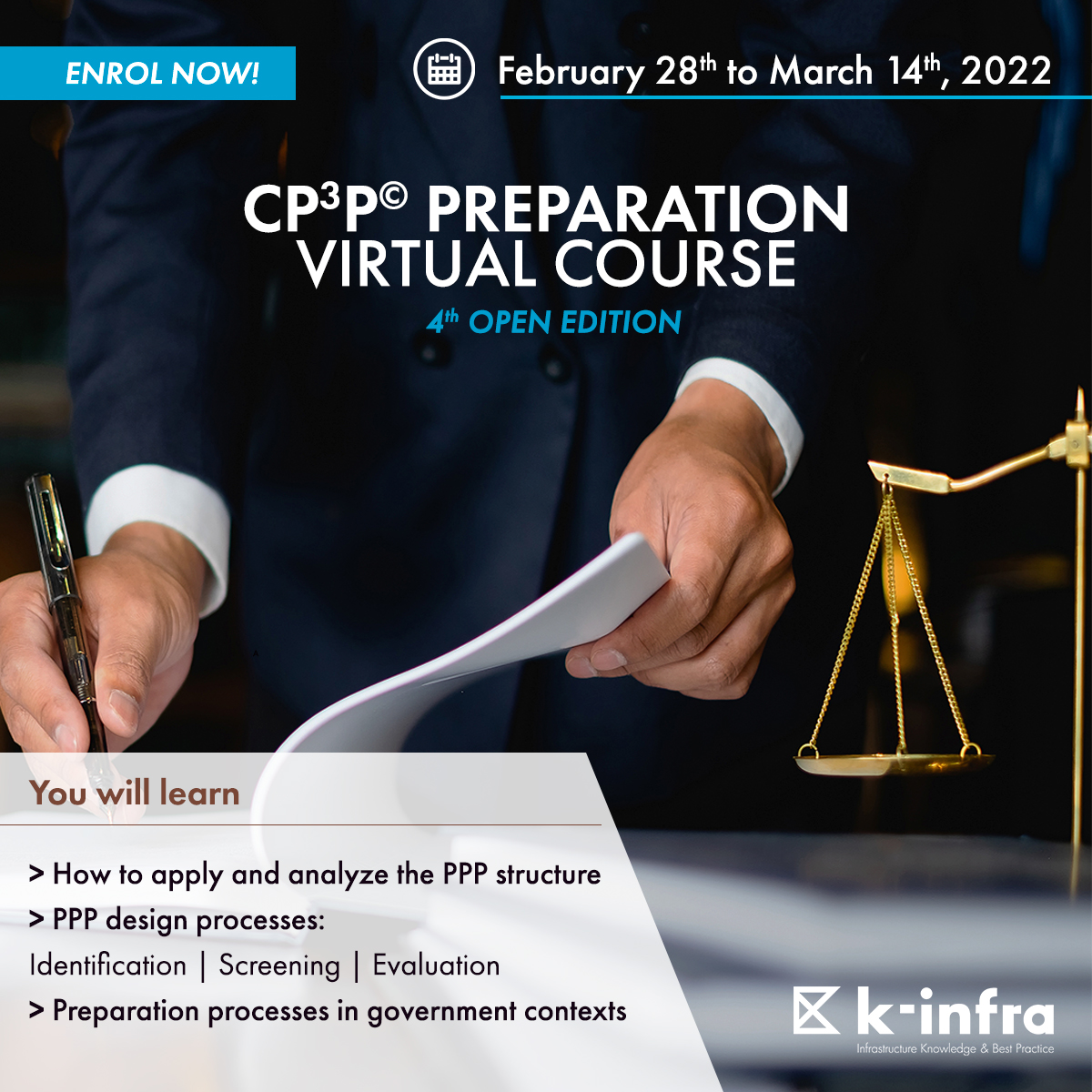 K_Infra's tweet photo. Become proficient in preparing PPP projects and implementing or developing PPP frameworks: Open Preparation Course (CP3P©)

The course includes 42 ½ effective hours +2 hours of webinars during 11 days.

For more information or enrolment: https://t.co/foLmepnNAU https://t.co/y2RTi1Hr70
