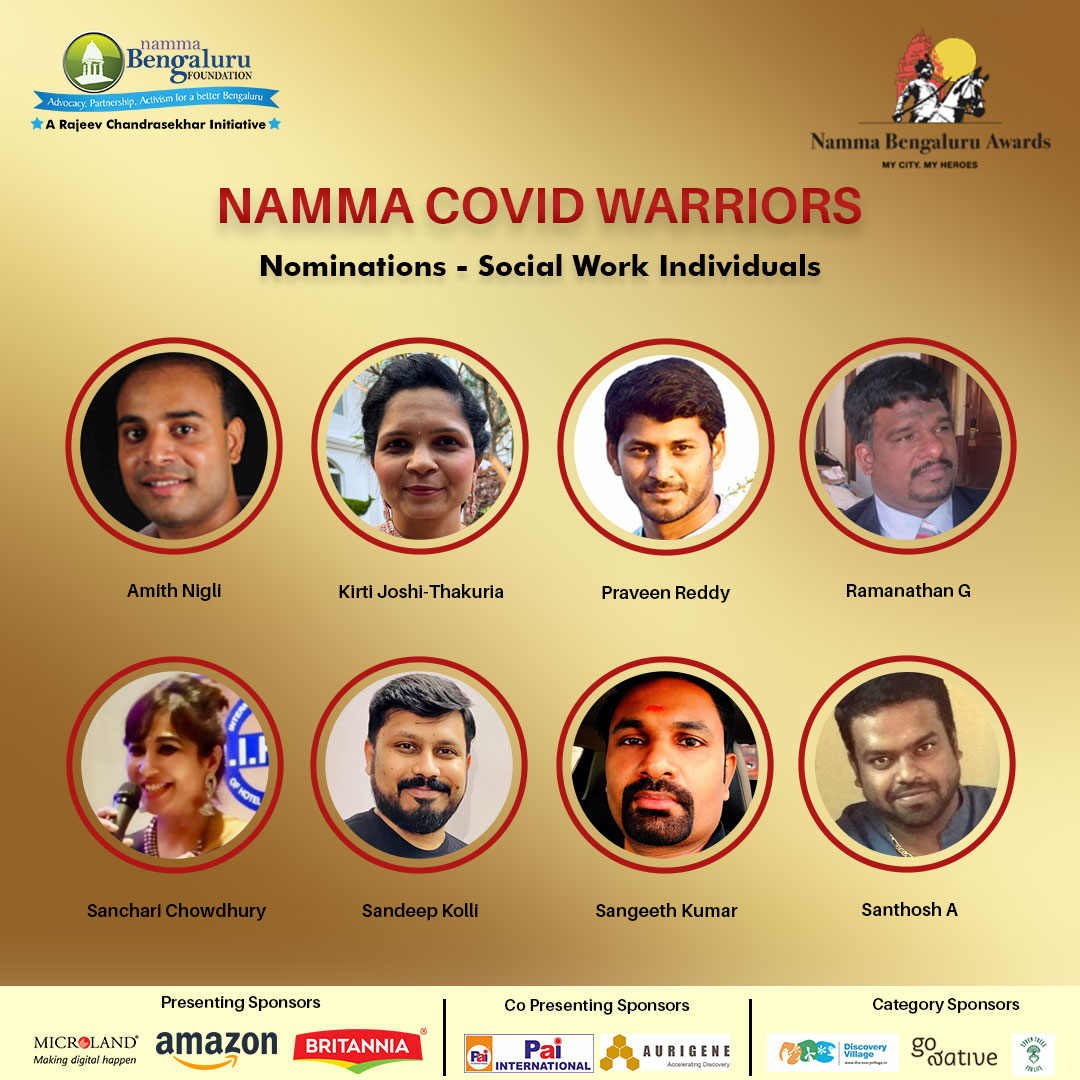 Namma Bengaluru's COVID warriors deserve our recognition and respect! 

<a href="/Namma_Bengaluru/">NBF</a> continues to present the nominations received in the Social Work Individuals Category.

<a href="/MicrolandLtd/">Microland</a> <a href="/amazonIN/">Amazon India</a> <a href="/BritanniaIndLtd/">Britannia Industries Limited</a> <a href="/PaiElectronics/">Pai International</a> @AurigeneDiscov <a href="/discovery_blr/">Discovery Village</a>
#gonative
