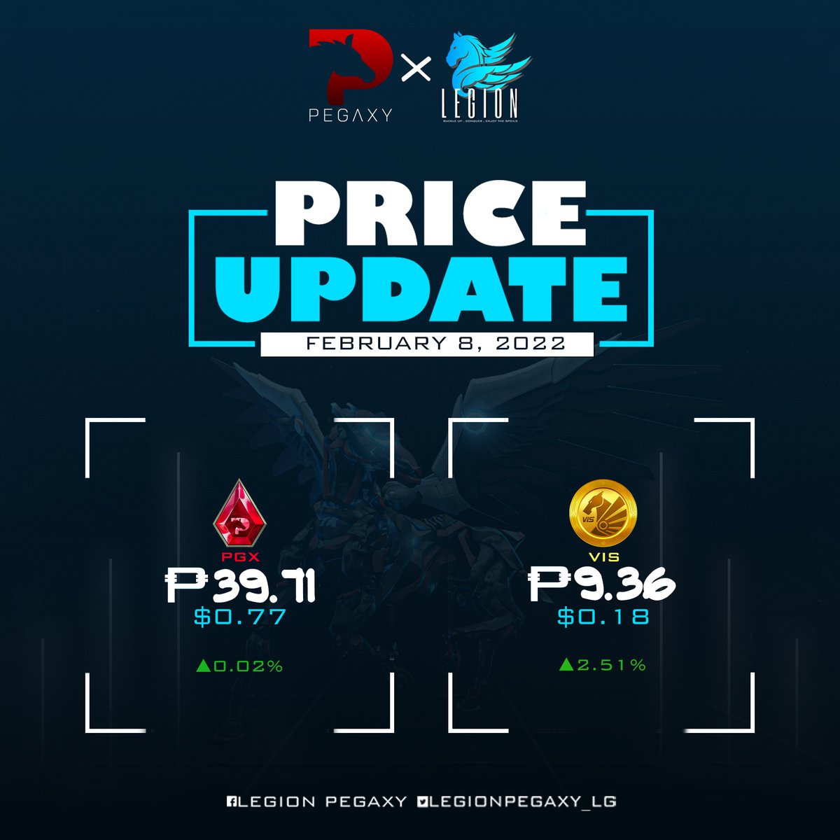 $PGX and $VIS price update as of 7:40PM today!

Discord: discord.gg/LegionGuild 
Facebook: facebook.com/LegionPegaxy 
Twitter: x.com/LegionPegaxy_LG