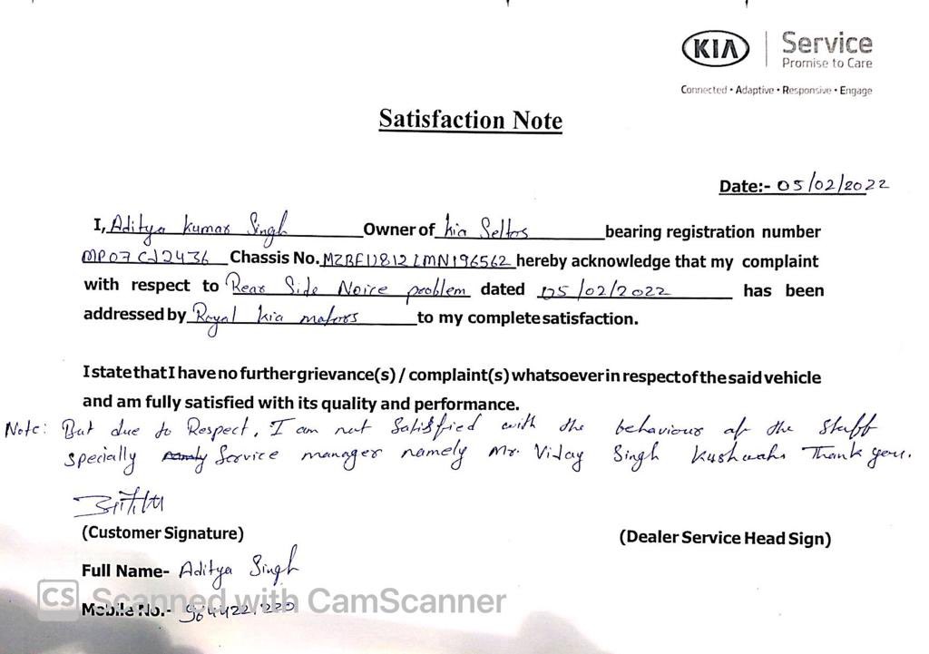 TheBlackCoatMan's tweet photo. @KiaInd I have a Seltos car &amp; when I went to the service center I requested to get the car service done in front of me but they refused. When I asked him the reason for this, all the employees unitedly started pushing me and misbehaving and with me.
#BoycottKiaMotors https://t.co/oU7STP2upp