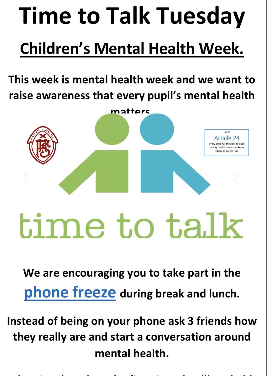 Time to Talk Tuesday 🗣

We are encouraging you all to start a small conversation around mental health as it has the power to make a big difference. 

PJMT and PSMT are available to pupils who feel they need to talk to someone about any issues they may be facing. 

#weareFHS
