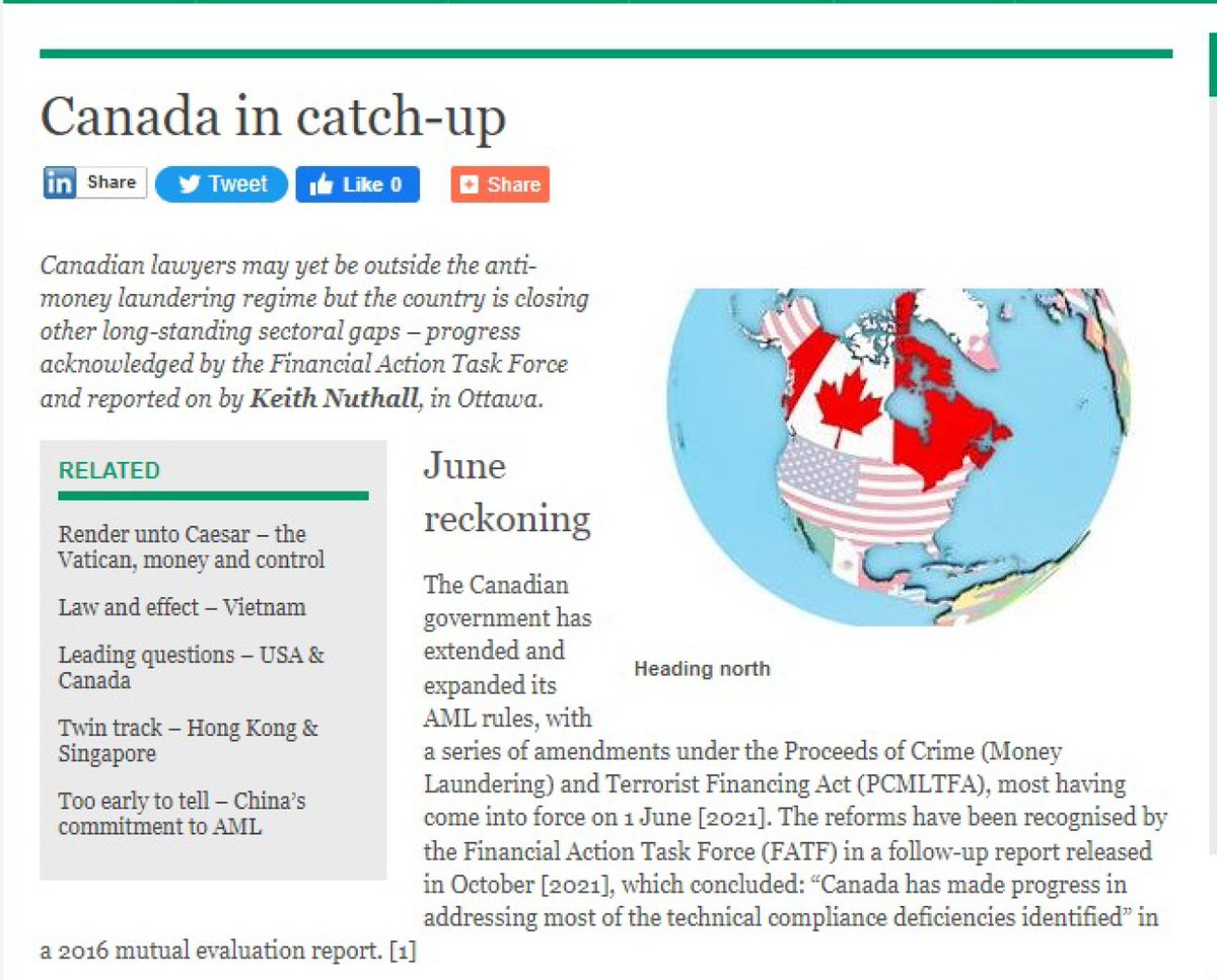 Co-founder <a href="/LincCaylor/">Lincoln Caylor</a> discussed transparency in the Great White North with <a href="/MLBulletin/">Kate Clifton, Editor</a>. "They're committing significant resources and implementing new rules," said Caylor. moneylaunderingbulletin.com/jurisdictions/… 
#Canada #moneylaundering #financialcrime #corruption