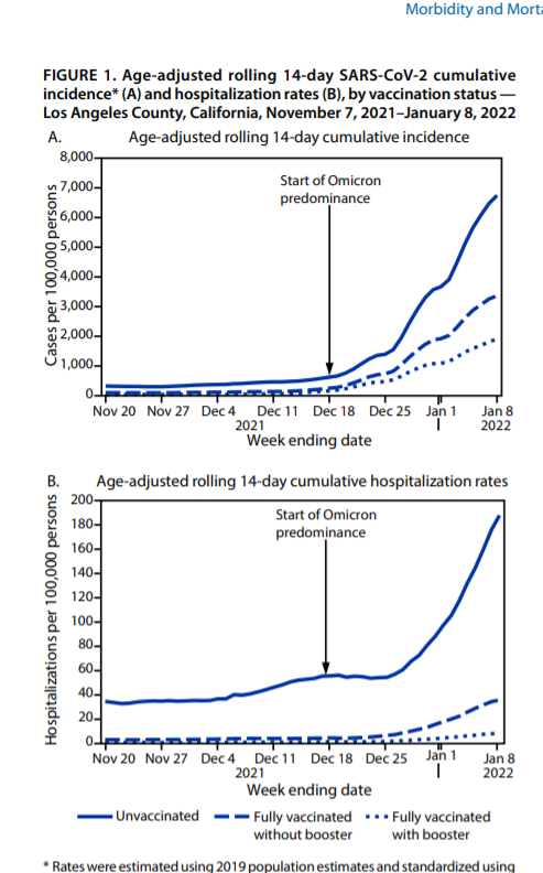 PeterHotez's tweet photo. Latest @CDCMMWR being vaccinated and boosted vs unvaccinated against omicron: 3.6X lower rate of infection and 23X lower rate of hospitalization https://t.co/njVbJ4eOIy https://t.co/25aleALMpU