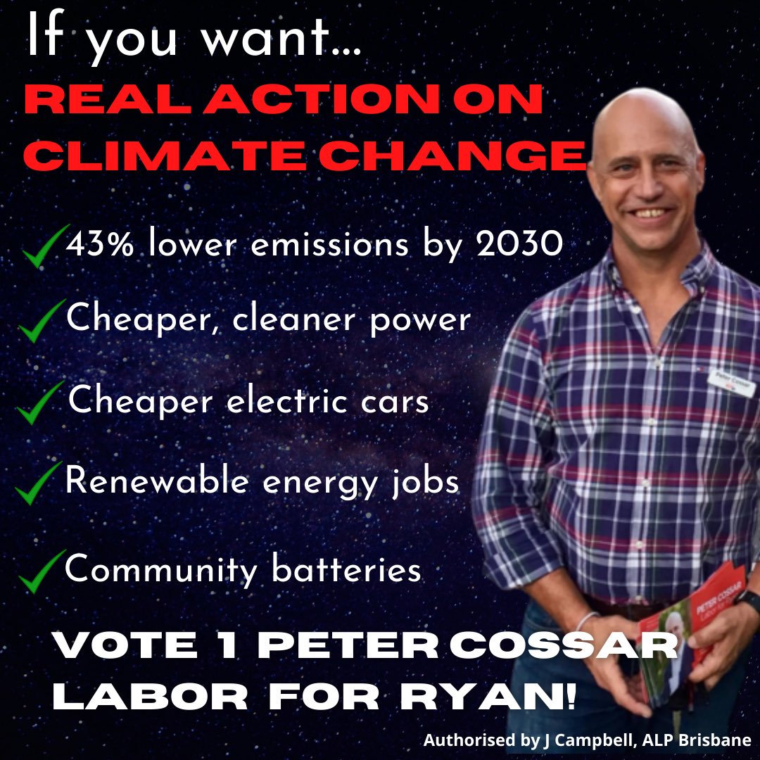 Peter_Cossar's tweet photo. Ryan residents care about real climate change action. A majority Labor government will implement ALL of its well-designed, modelled and costed policies. #auspol2022 #RyanVotes #laborforryan #betteropportunities #bestchoiceforryan #abetterfuture #TurnRyanRed #climateaction https://t.co/4j6HSiaZLy