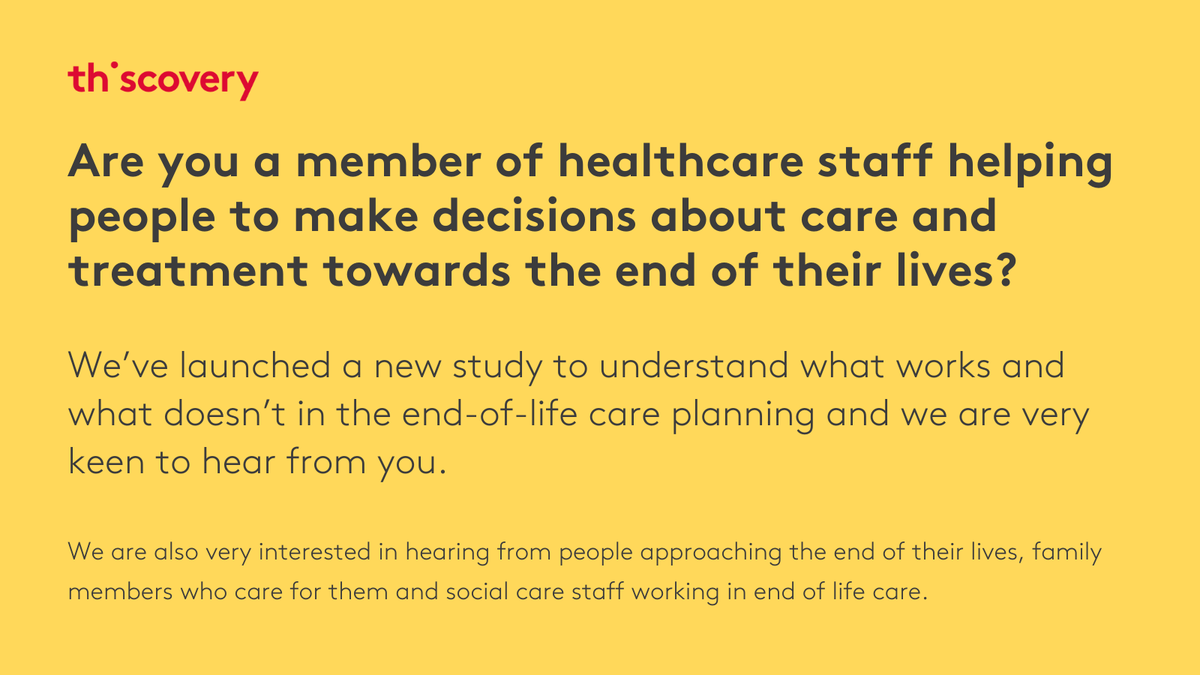 If you are a member of healthcare staff helping people plan for treatment at the end of life or providing end-of-life care, we would be very interested in hearing from you. Take part in our study: ths.im/3ozJwRj.