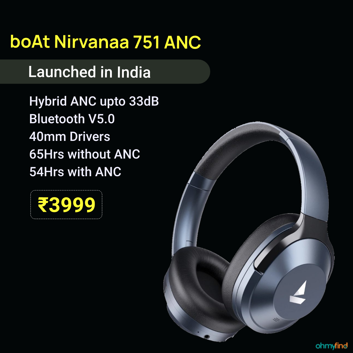 ohmyfind's tweet photo. boAt Nirvanaa 751 ANC headphones with up to 65h playback launched in India. #Boat #headphones #activenoisecancellation https://t.co/MxXKyn6DAy