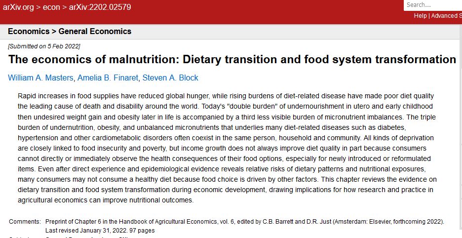 wamasters's tweet photo. Our review of #FoodEcon for nutrition traces the ongoing search for just-right dietary energy, nutrients &amp; food groups.

We pack a lot in (39,000 words, 294 refs), thanks to great coauthors @ameliafinaret &amp; Steve Block, eds @cbb2cornell &amp; @DavidJust1 + lots of other help!
2/2 https://t.co/PoZBNFna3J