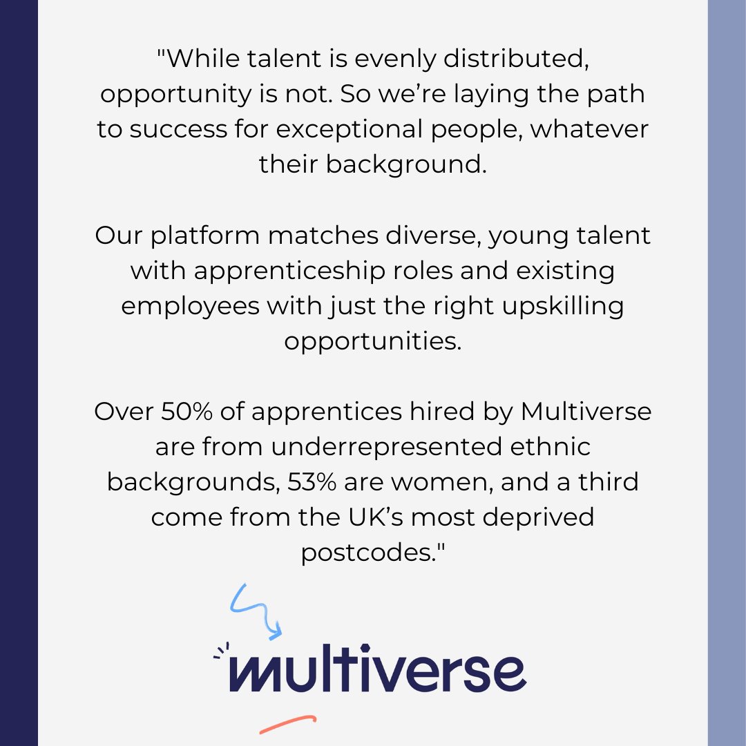 Today's national apprenticeship week post celebrates, <a href="/JoinMultiverse/">Multiverse</a>- Showing apprenticeships as a real alternative to classic forms of education, allowing those to access education who couldn't previously afford to.

#naw22 #naw2022 #skillsdevelopment #futureofwork