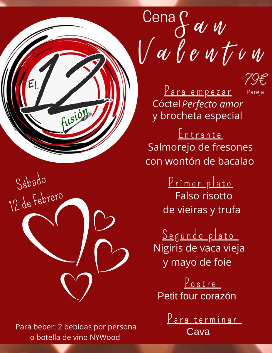 CordobaCF_ofi's tweet photo. 📅💘 Este sábado celebra #SanValentín en pareja 👩‍❤️‍👩 con el menú especial del @el12fusion que es puro amor 🥰 incluye bebida 🍷 y cava para brindar 🍾🥂
1️⃣0️⃣% de descuento para los #abonadosCCF https://t.co/62prPWugWj