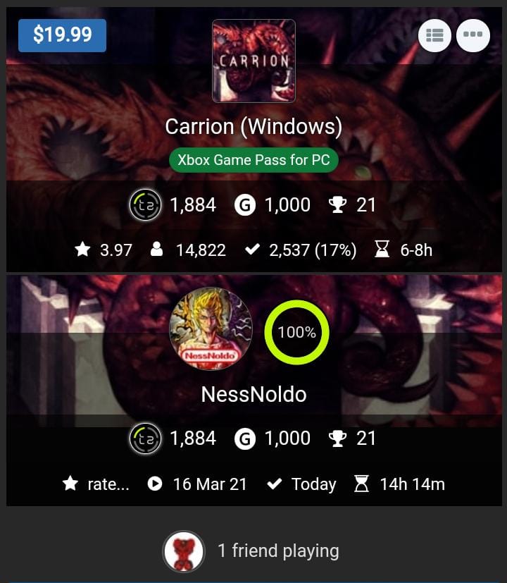 NessNoldo's tweet photo. #Carrion es un juegazo. La sensación de ser un terrorífico #monstruo y no disponer de un mapa son todo un acierto. Además, es un excelente #metroidvania. Ahora toca pasarlo en la #Xbox.

#NessNoldo #GamePass #gamerscore https://t.co/eoZlqltq5e