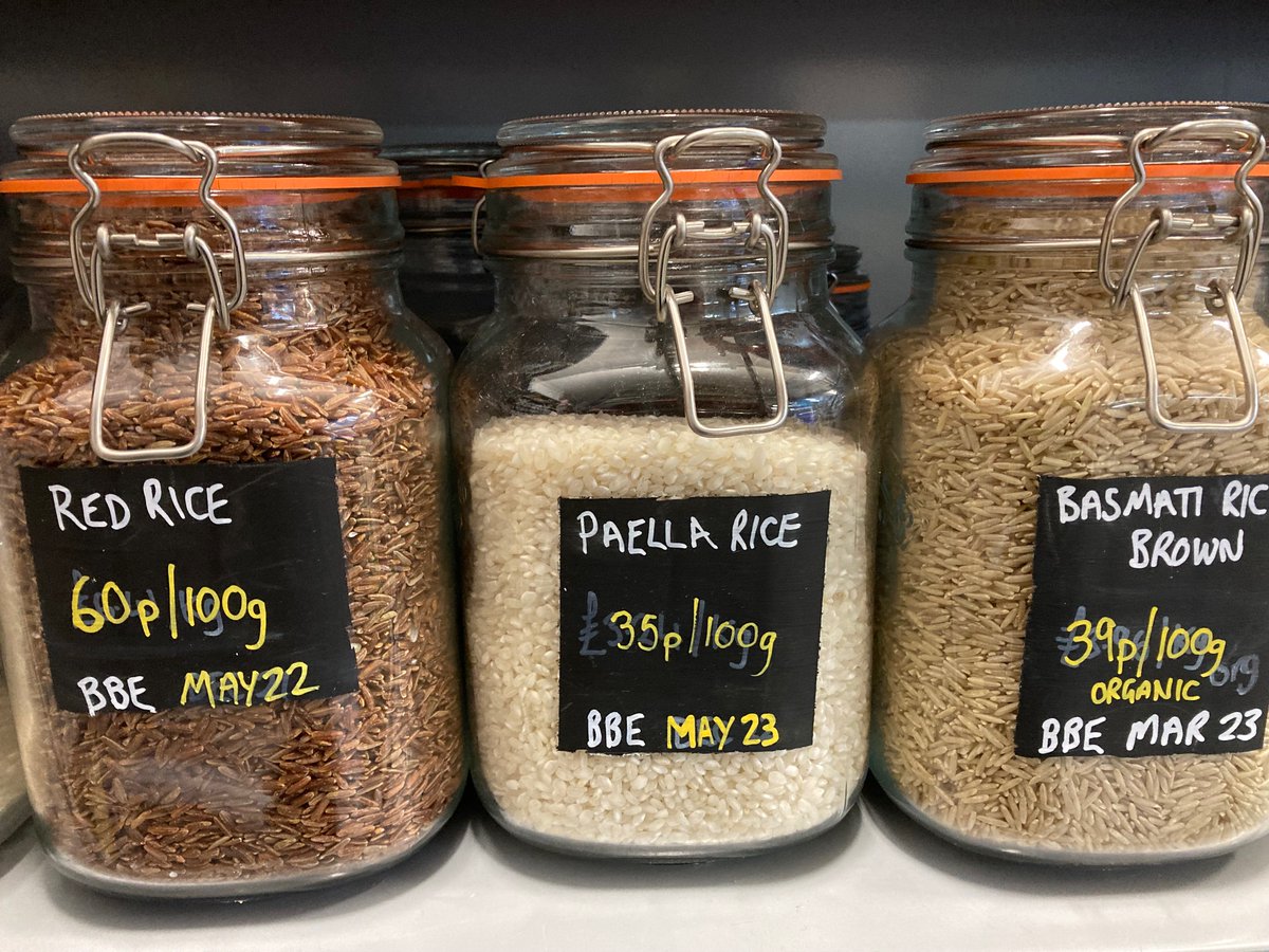 ButhBharraigh's tweet photo. Plenty of rice of different varieties available in our #refillery.
Just buy what you need, bring your own storage jars/containers to fill (or we have paperbags).
We are committed to reducing packaging but also giving our customers the best price we can.
#reducepackaging https://t.co/pxtEv7D8b6