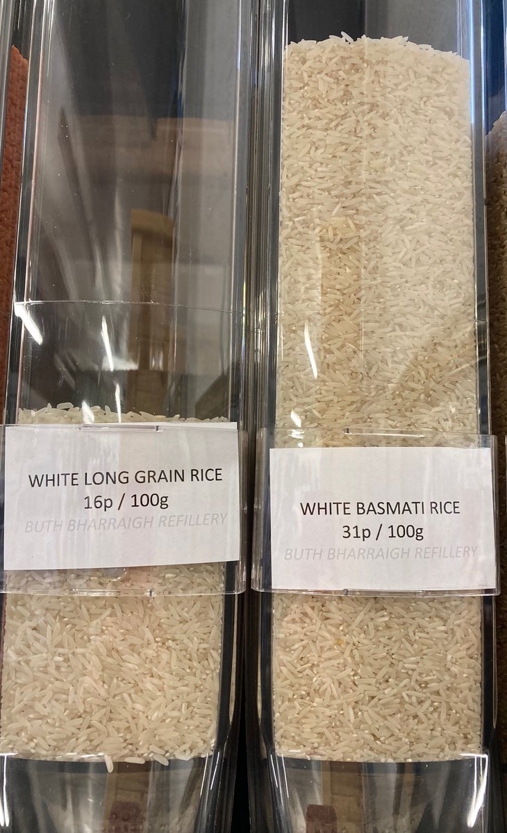 ButhBharraigh's tweet photo. Plenty of rice of different varieties available in our #refillery.
Just buy what you need, bring your own storage jars/containers to fill (or we have paperbags).
We are committed to reducing packaging but also giving our customers the best price we can.
#reducepackaging https://t.co/pxtEv7D8b6