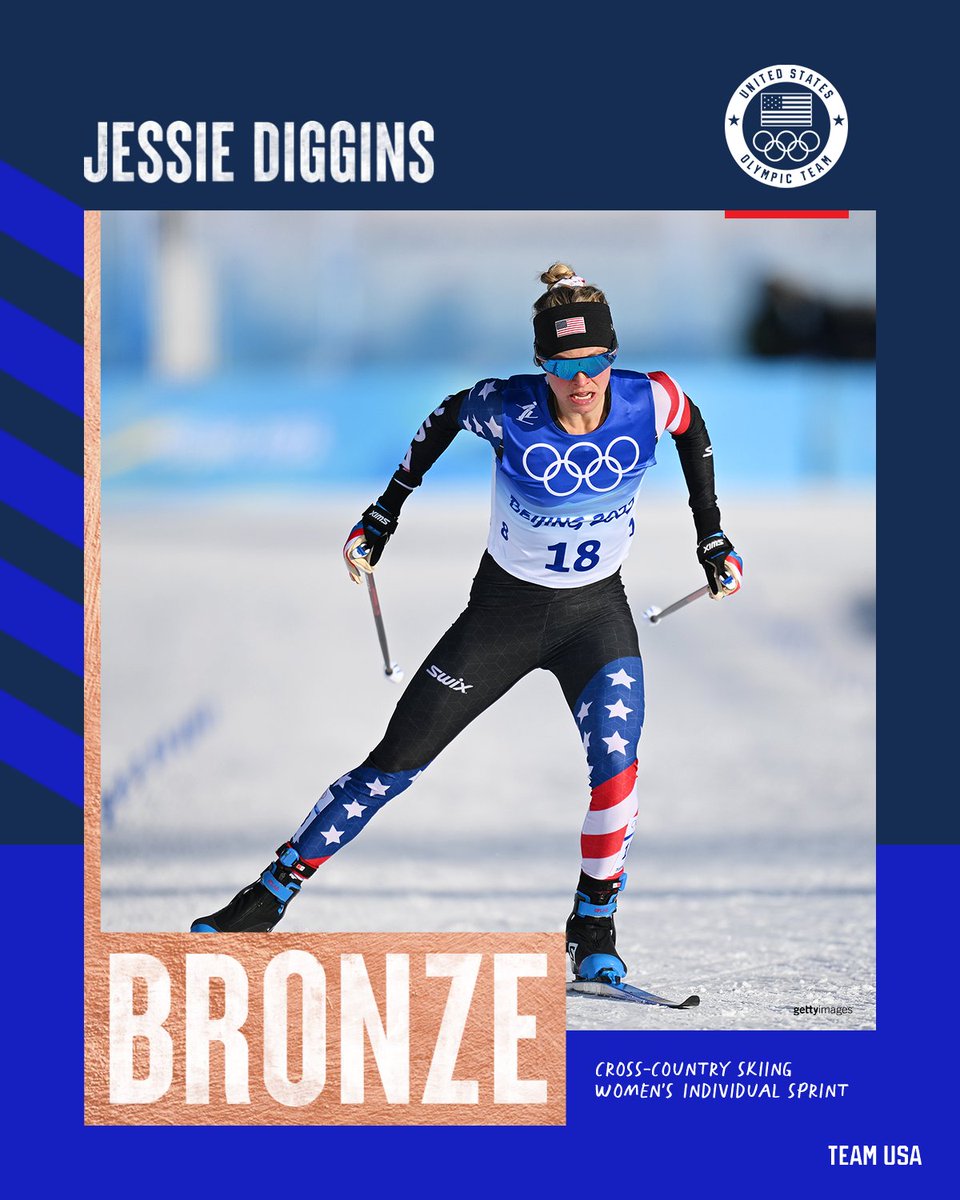 TeamUSA's tweet photo. HISTORY MAKER.

@jessdiggs wins #TeamUSA's first-ever sprint medal in cross-country skiing. #WinterOlympics https://t.co/sVsYRc4JIJ