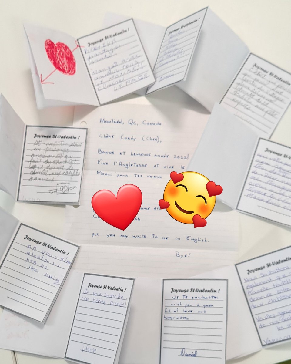 O l'amour ! 
Today we received a lovely little package of #French Valentine's cards as a thank you for our Christmas greetings to a care home in Canada. One lucky student got a personalised response! 
#ActsOfKindness 
#valentines 
#StValentin