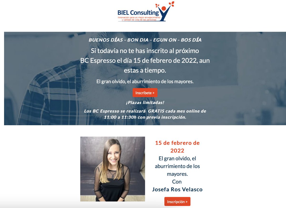 JosefaRosUCM's tweet photo. Queda una semana para el #BCEspresso de @BielStephan, en el que hablaré sobre el gran olvidado que es el #aburrimiento como factor de riesgo en la vida de los #mayores. ¡Llevamos casi un centenar de inscritos! Todavía estáis a tiempo de registraros GRATIS: https://t.co/HDtm7WBQw9 https://t.co/ab7K8bwYze