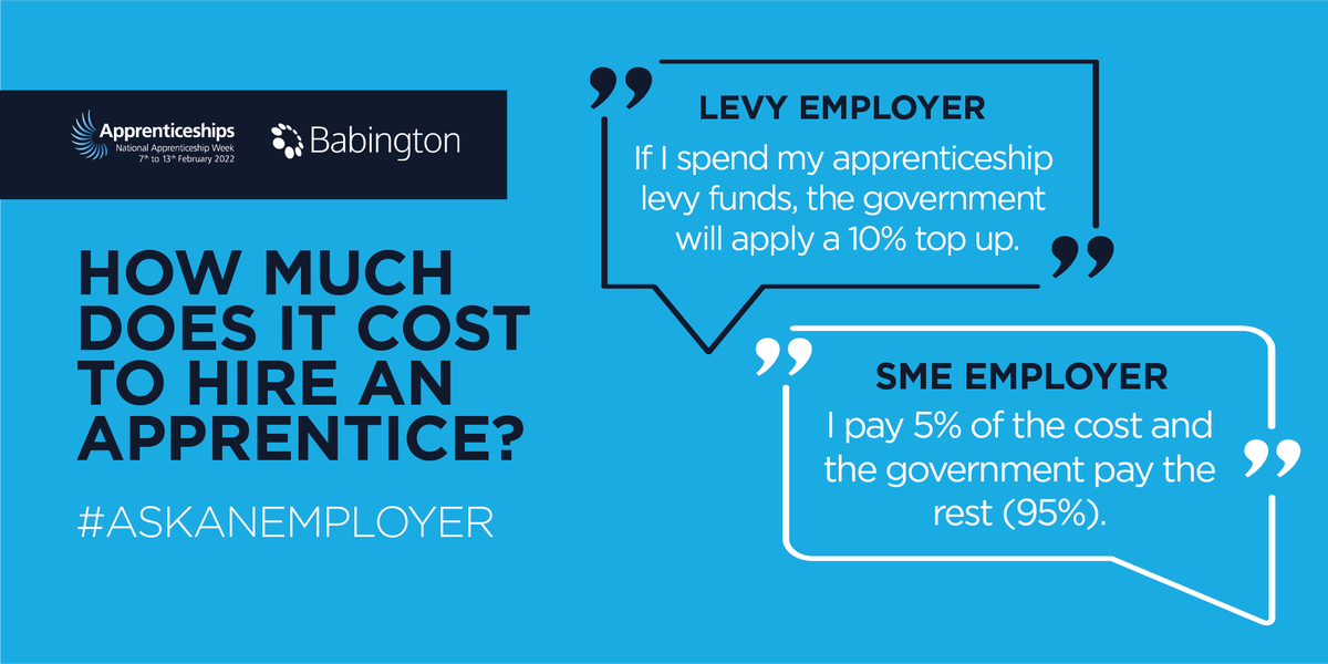 _Babington's tweet photo. #AskAnEmployer - How much does it cost to hire an apprentice?

#NAW2022 #BuildTheFuture https://t.co/b0OXgVjBPq