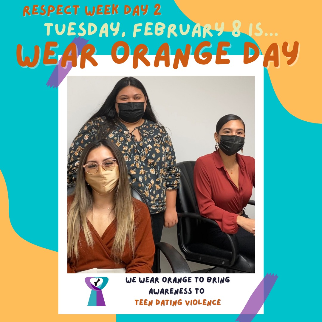 GCASAFV's tweet photo. Today, GCASAFV staff wore orange in honor of February being Teen Dating Violence Awareness Month. Join us this month in raising awareness about teen dating violence! #TalkAboutIt #GCASAFV #TDVAM #WearOrangeDay https://t.co/3uw9DRsjV0