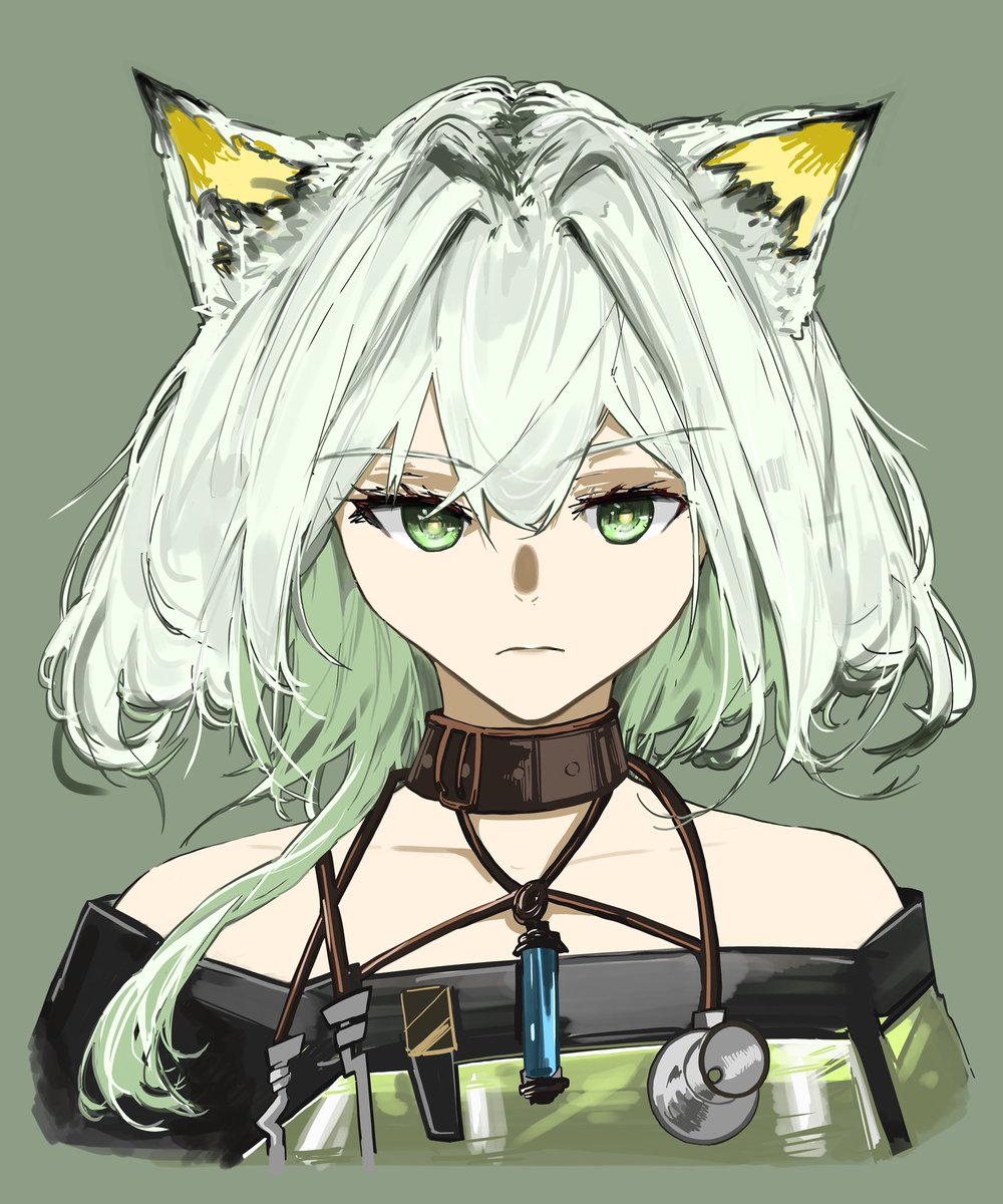 kal'tsit (arknights) 1girl animal ears solo green eyes simple background looking at viewer cat ears  illustration images