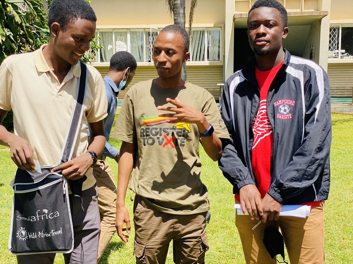 Cde_Ostallos's tweet photo. Pledged to mobilize at least 5 people a day to register as voters. Today with young stars from Nust, they’re now registered voters. Fellow Citizens to win Zimbabwe for change we must register to vote.Thank you UBAs &amp; USAs. It’s a Revolution #RegisterToVoteZw 
#CitizensPledge https://t.co/yhHQiXV8if