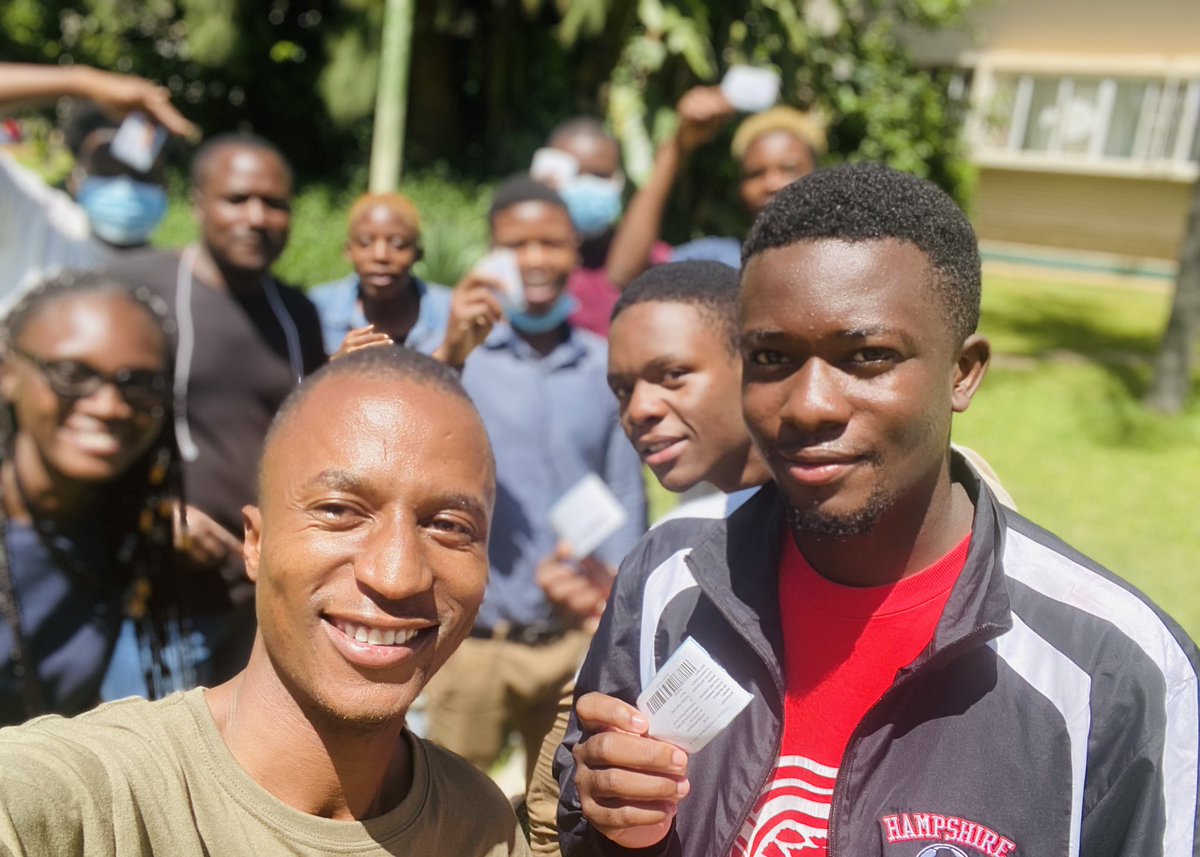 Cde_Ostallos's tweet photo. Pledged to mobilize at least 5 people a day to register as voters. Today with young stars from Nust, they’re now registered voters. Fellow Citizens to win Zimbabwe for change we must register to vote.Thank you UBAs &amp; USAs. It’s a Revolution #RegisterToVoteZw 
#CitizensPledge https://t.co/yhHQiXV8if