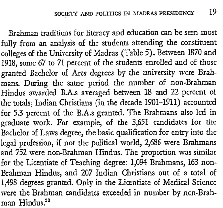 SreedharanKs's tweet photo. @realitycheckind Between 1870 and 1918, Medical education was the only one which had Non Brahmins in majority. Between 1835-51 603 students passed medical and Brahmins had abstained from medical schools during that time. https://t.co/V6bXpRa7cE